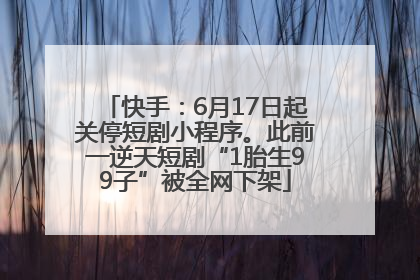 快手：6月17日起关停短剧小程序。此前一逆天短剧“1胎生99子”被全网下架
